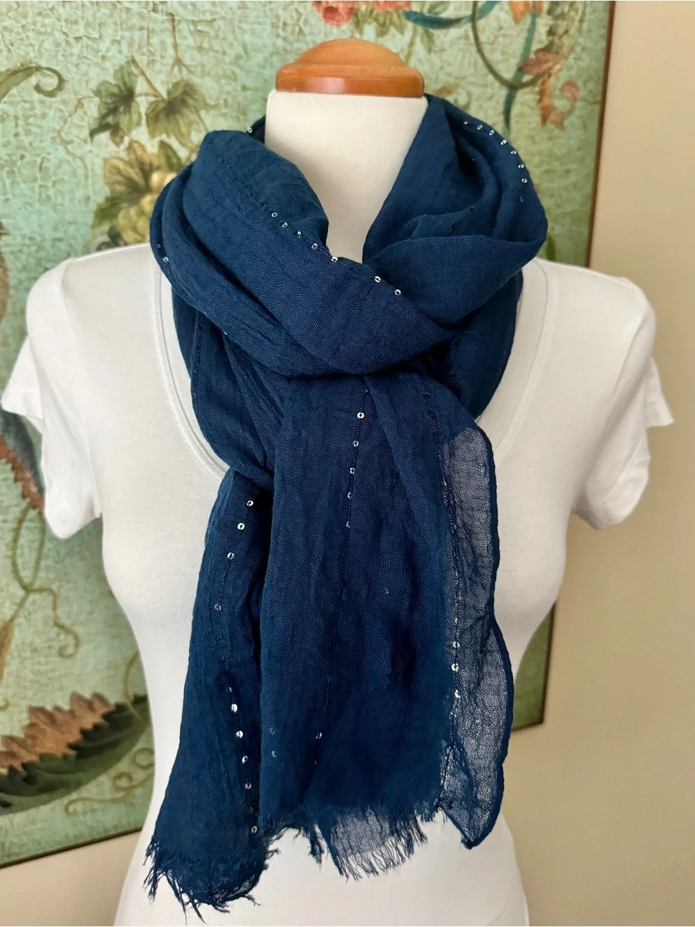 Chan Luu $145 NEW Navy Sequined Cotton/Viscose Blend Scarf ~Boho Chic! 🌺